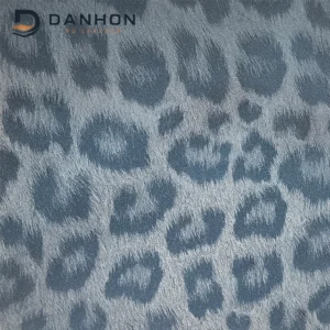 Close up of Danhon 0.9mm blue leopard print PU synthetic leather texture