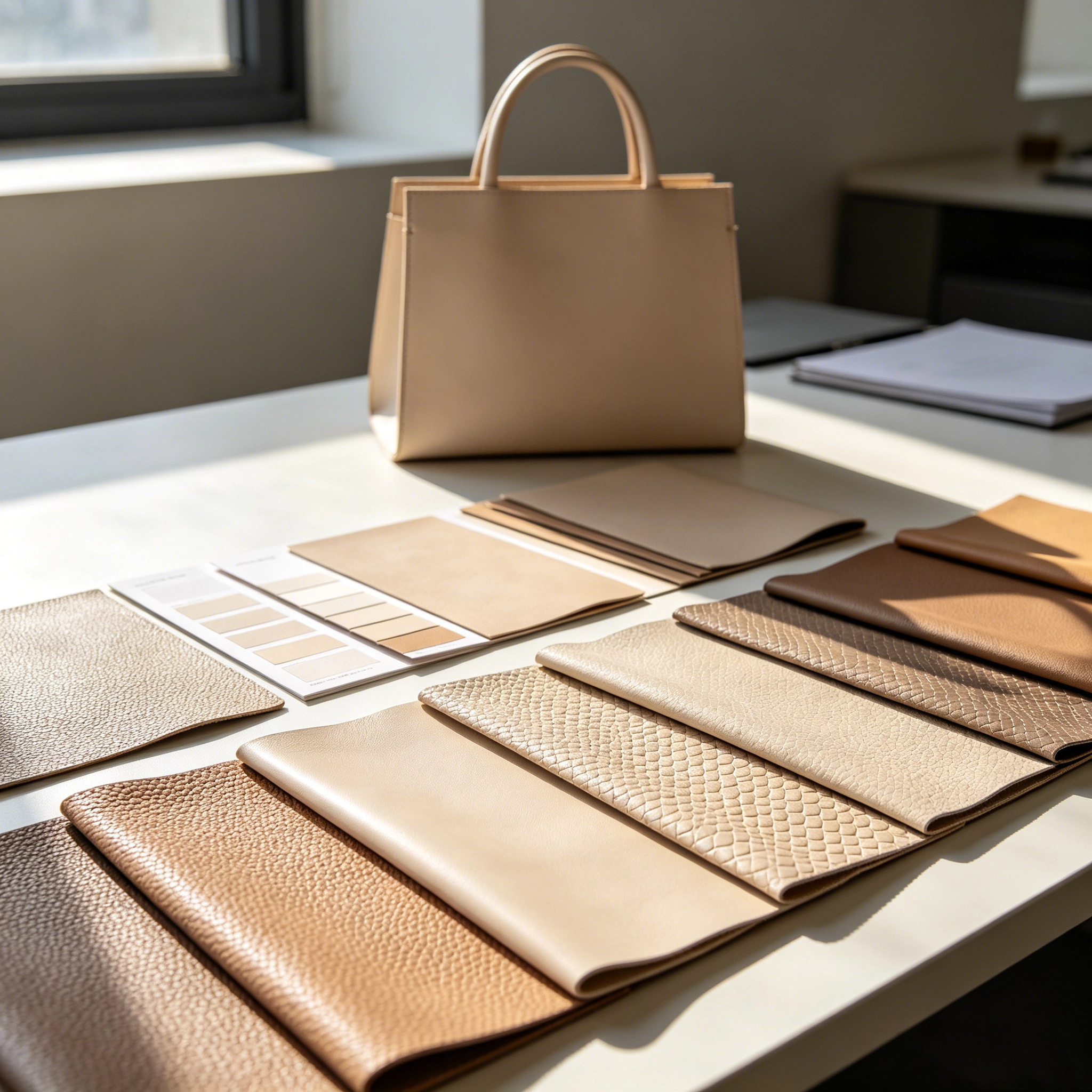 PU leather for bags samples with color cards and texture options for bag manufacturing