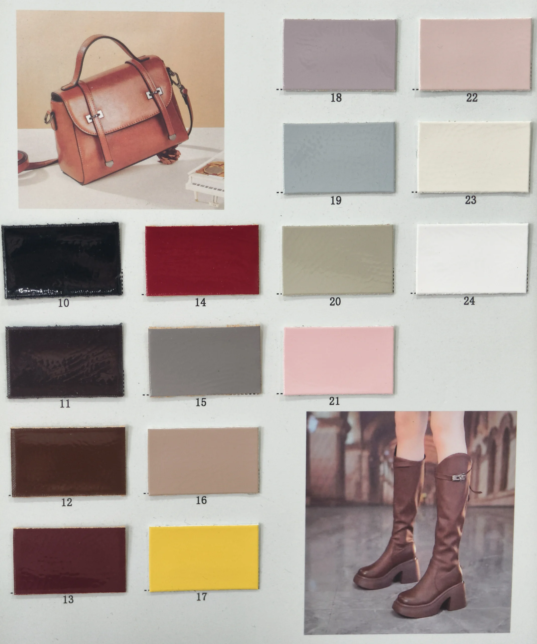 Danhon glossy white wrinkle patent PU leather color card for shoes bags garments and packaging