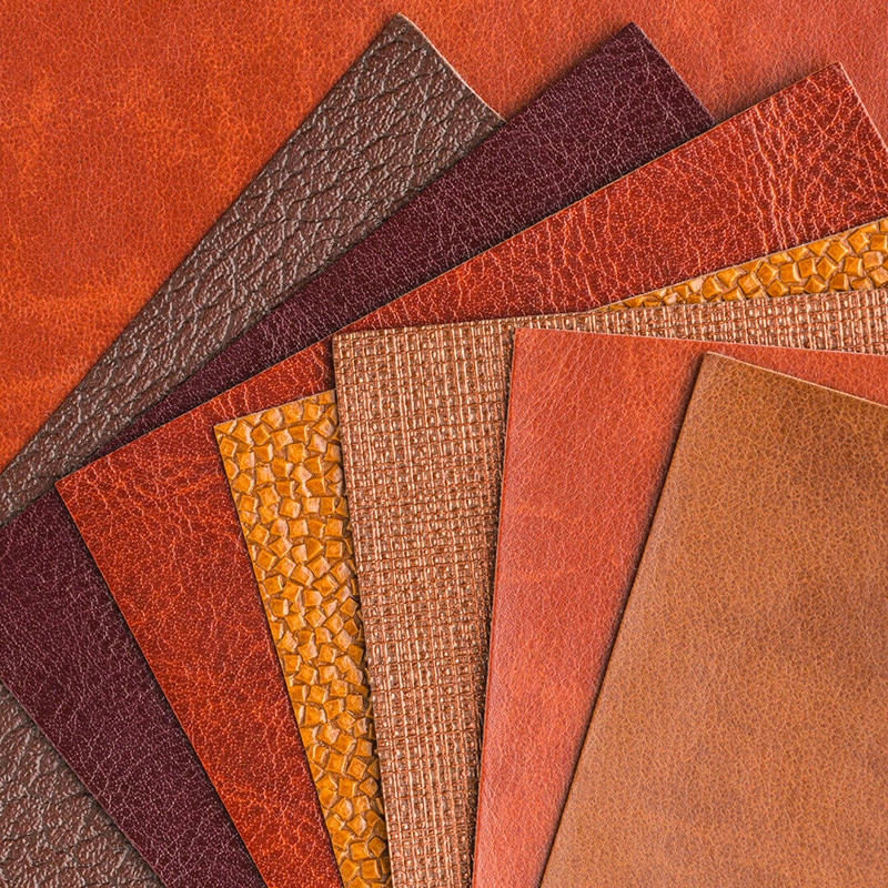PU leather for shoes with color swatches, surface grains and shoe upper cutting panels