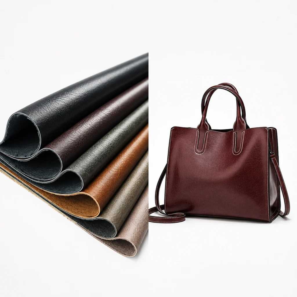 PU leather bag panels compared with firmer coated material and reinforcement layers