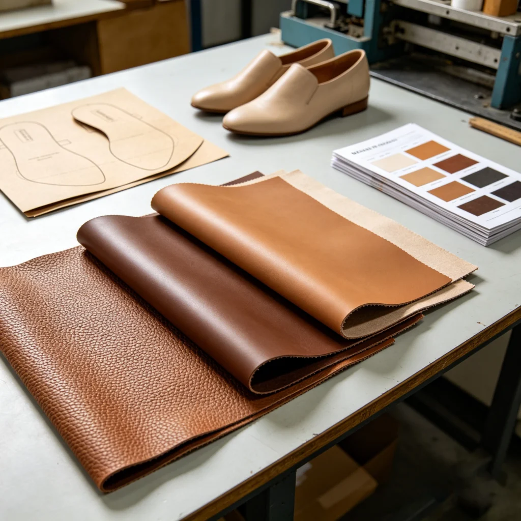 PU leather sample review desk for choosing thickness texture and backing by application