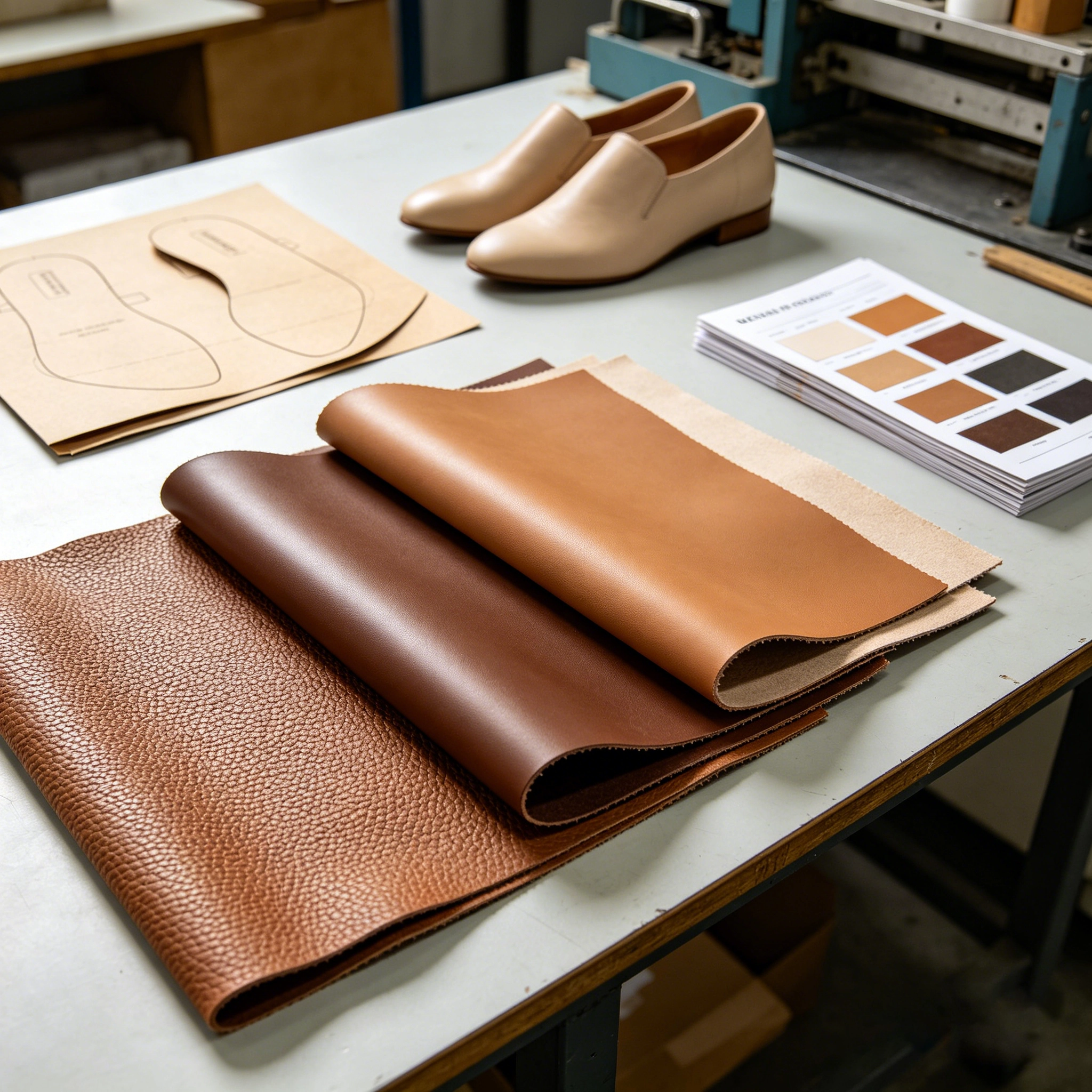 PU leather sample review desk for choosing thickness texture and backing by application