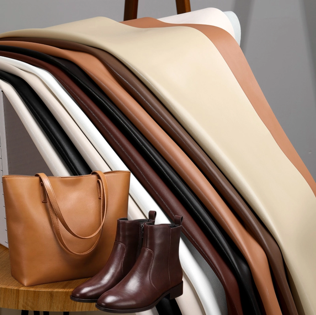 Color card and matching PU leather cutting panels prepared for bag and footwear development