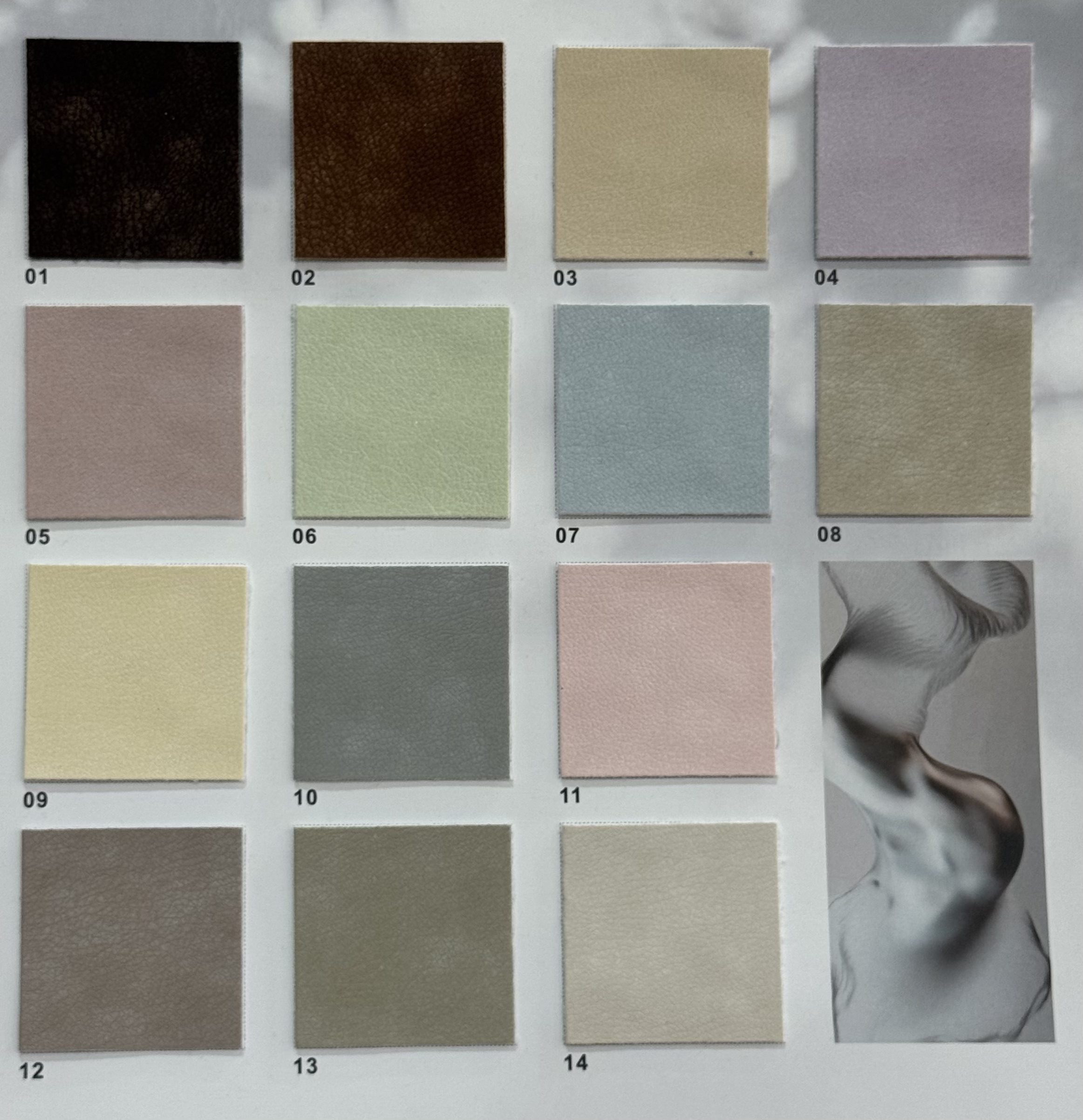 light gray micro nubuck plain pu leather color swatch sample card of Danhon 0.85mm 54in micro nubuck plain PU leather fabric for leather goods manufacturing