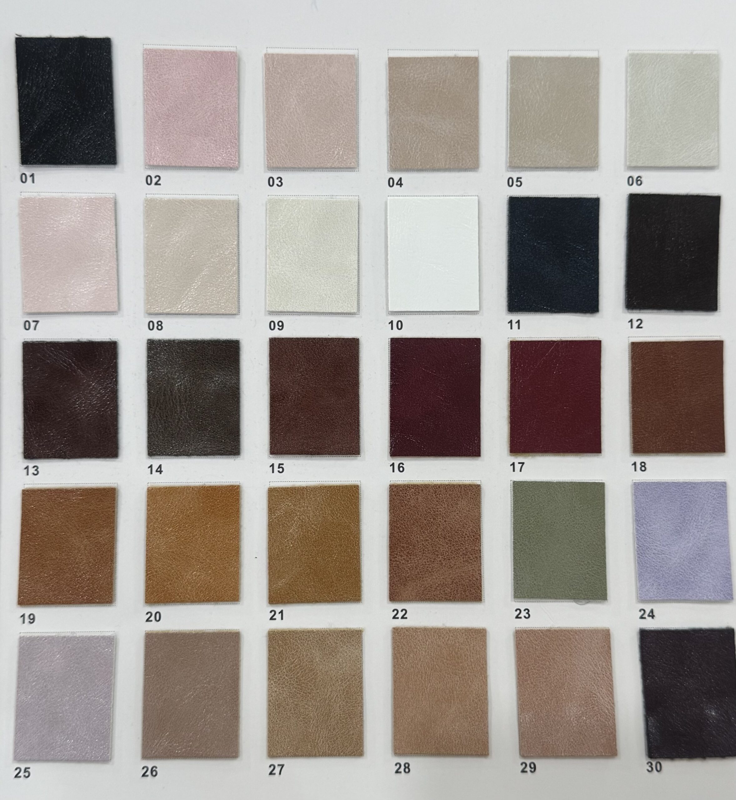 Danhon vintage grain PU faux leather color card with shade 01 black, 06 medium brown, 11 dark coffee, 1.0mm light coffee upholstery synthetic leather
