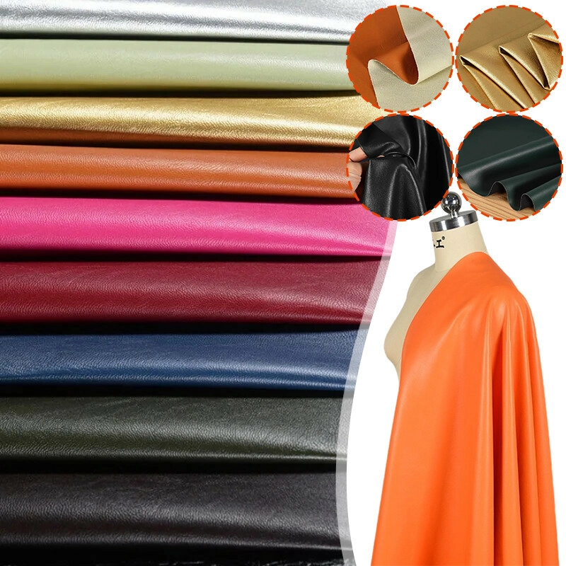 Large soft PU leather panels hanging naturally to compare drape for jacket material selection
