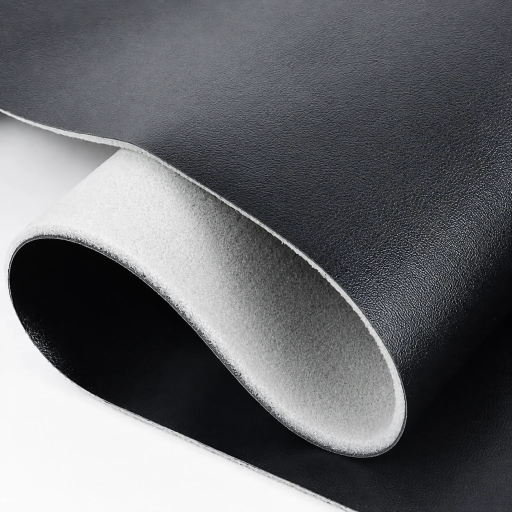Cross-section diagram of PU leather coating layers, bonding interface and textile backing